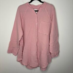 Aerie Light Pink Gauze Button-Up Tunic Raw Hem Size XL